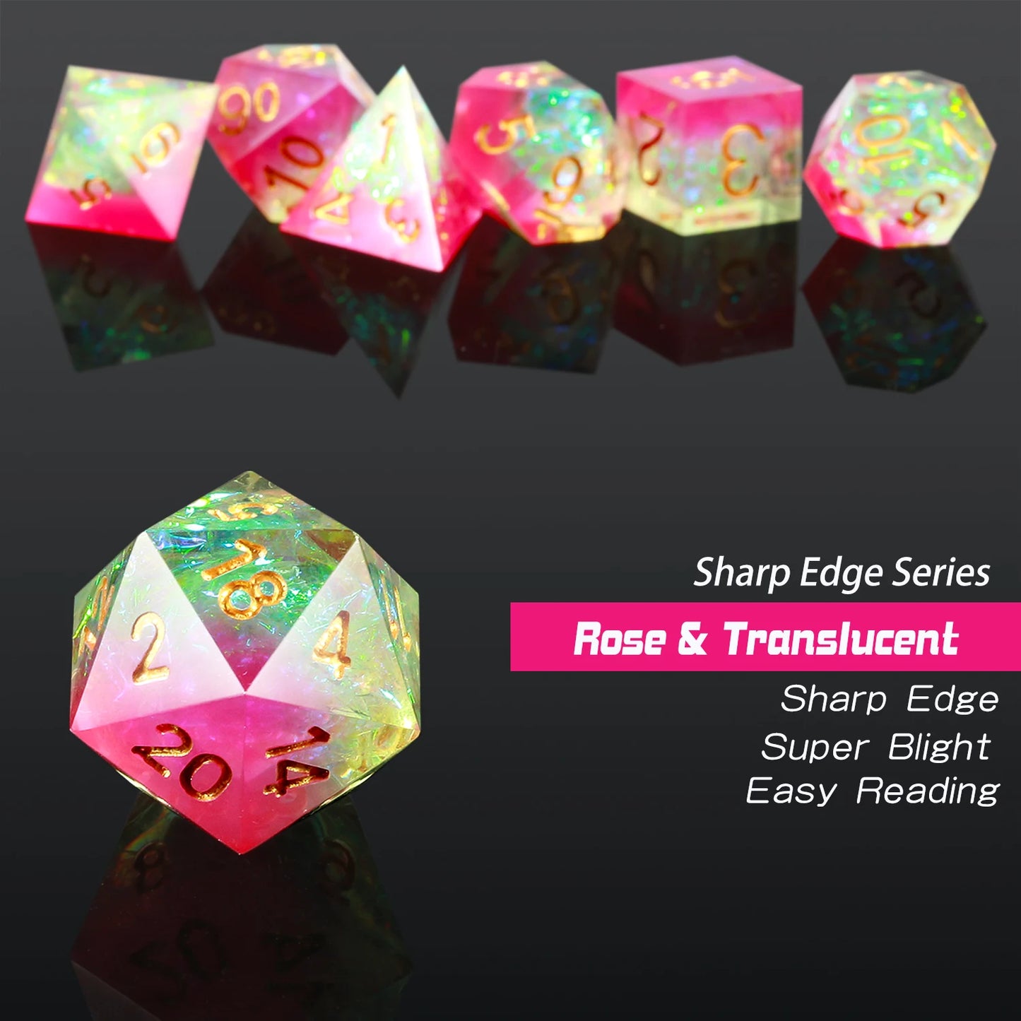 Sharp Edge Dice Set - Rose Translucent
