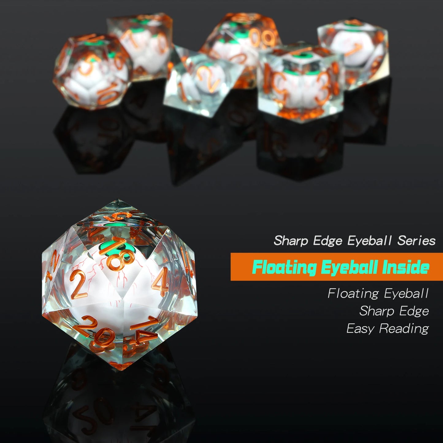 Sharp Edge Dice Set - Green Dragon Eye Liquid Core