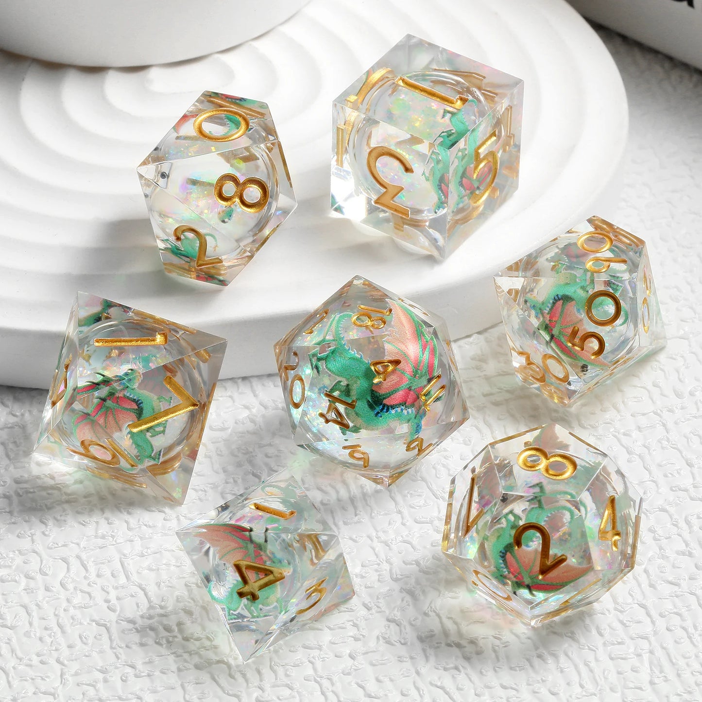 Sharp Edge Dice Set l Shiny Liquid Core Gold Ink
