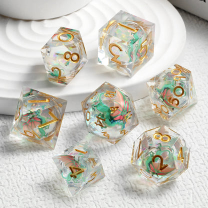 Sharp Edge Dice Set l Shiny Liquid Core Gold Ink