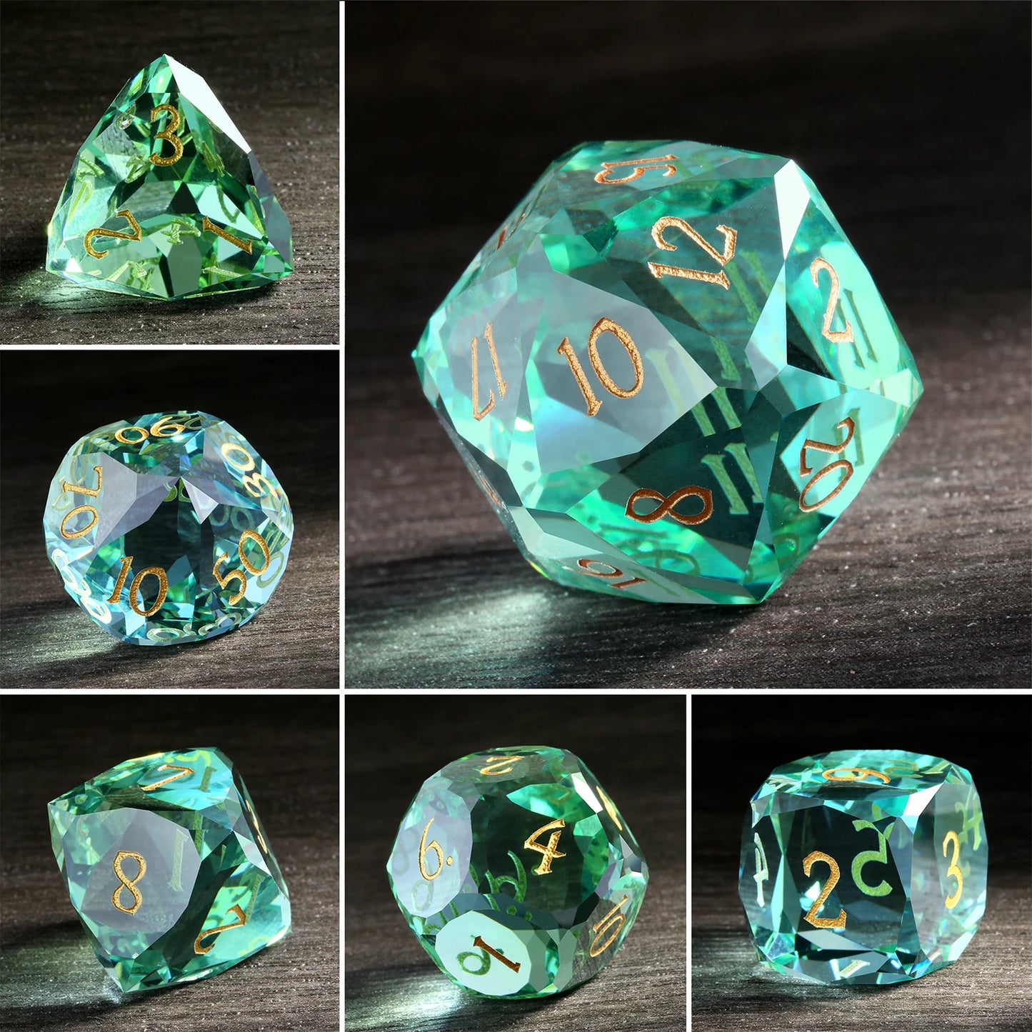 Glass Dice Set – Diamond-Cut Teel