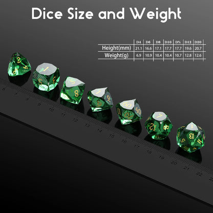 Glass Dice Set – Diamond-Cut Green