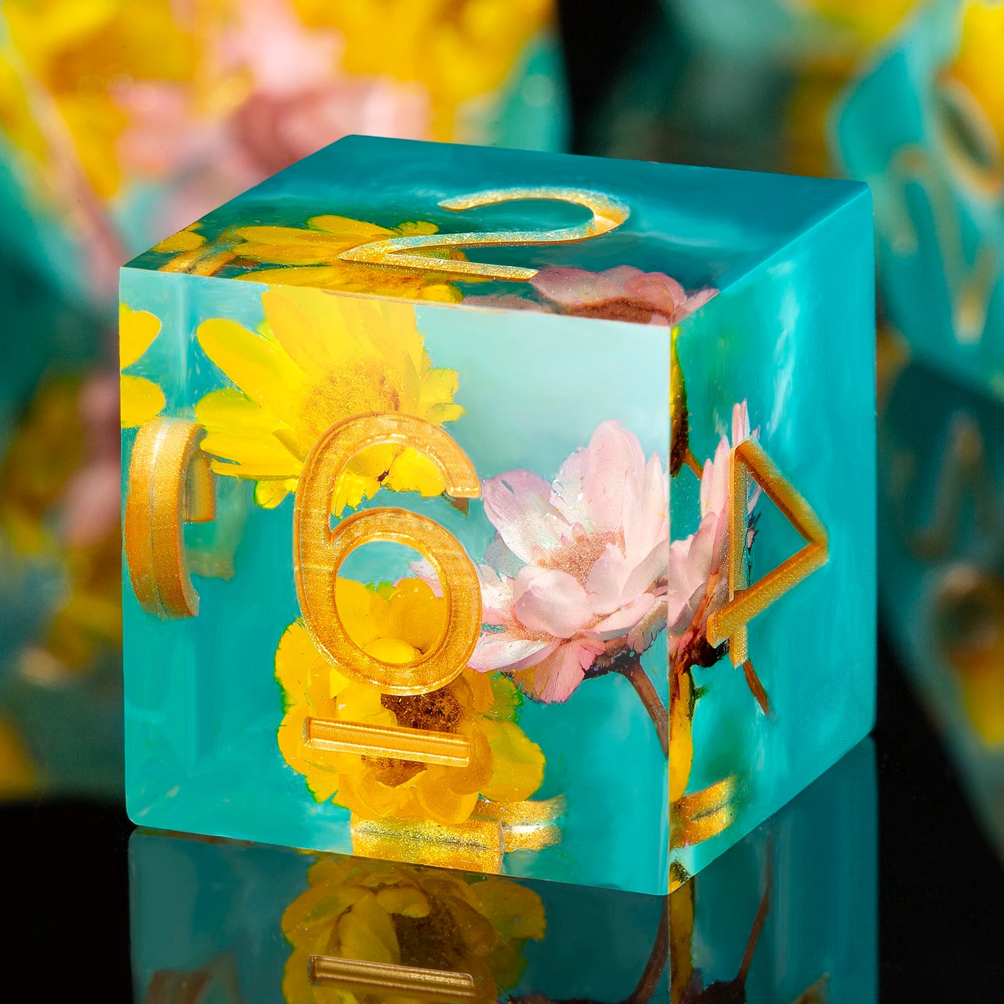 Sharp Edge Dice Set -Yellow and pink Flowers