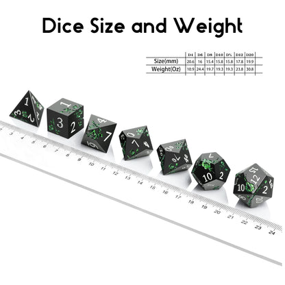 Plum Blossom Dice Set - Matte Black & Glitter Green