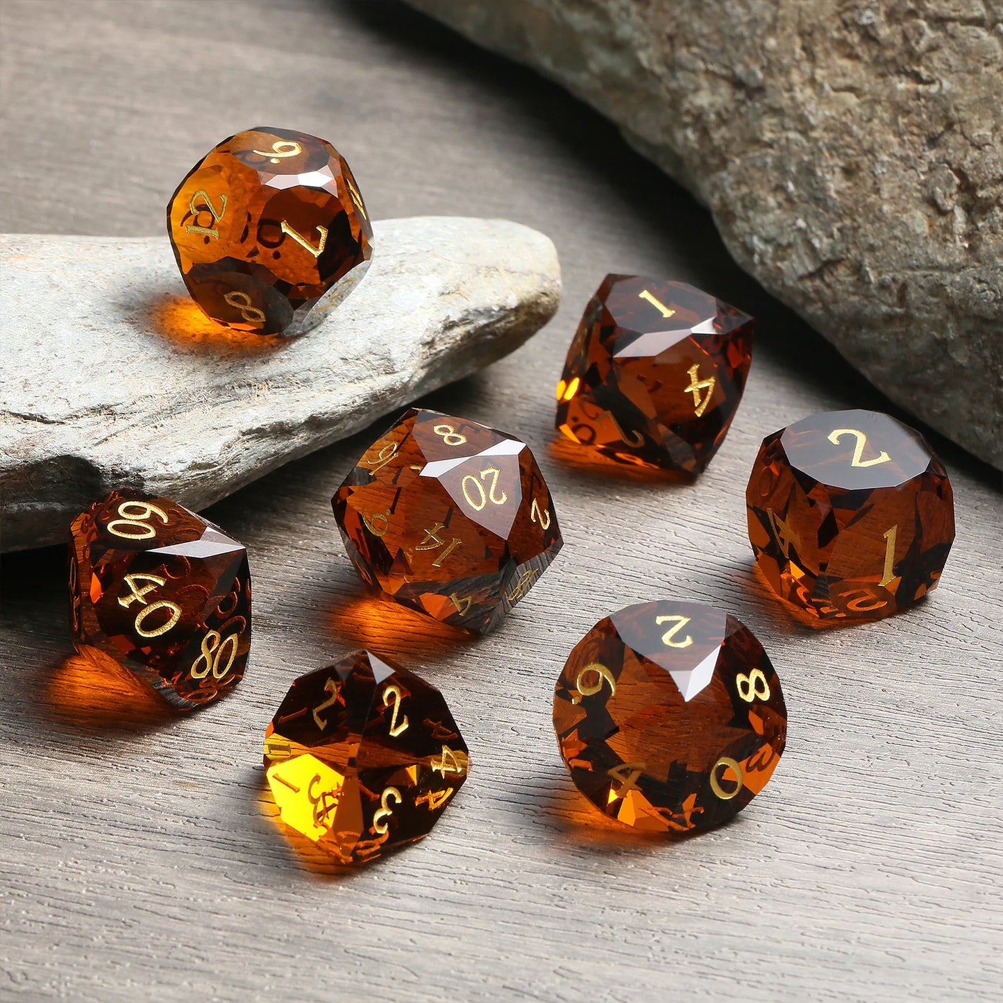 Glass Dice Set – Diamond-Cut  Brown