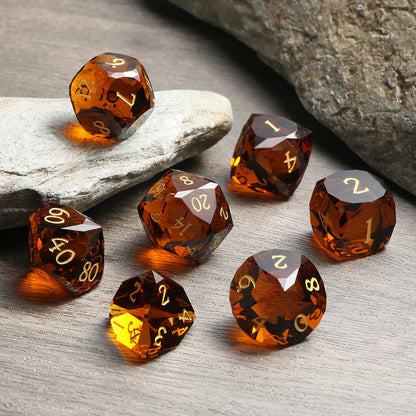 Glass Dice Set – Diamond-Cut  Brown