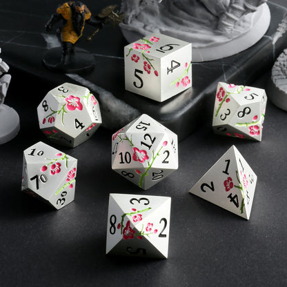 Plum Blossom Dice Set -Silver with Pink