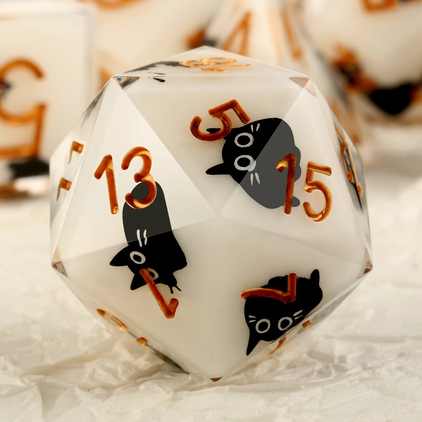 Sharp Edge Dice Set- White & Black Cat