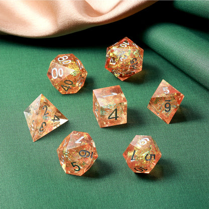 Sharp Edge Dice Set l Orange with silver numbers