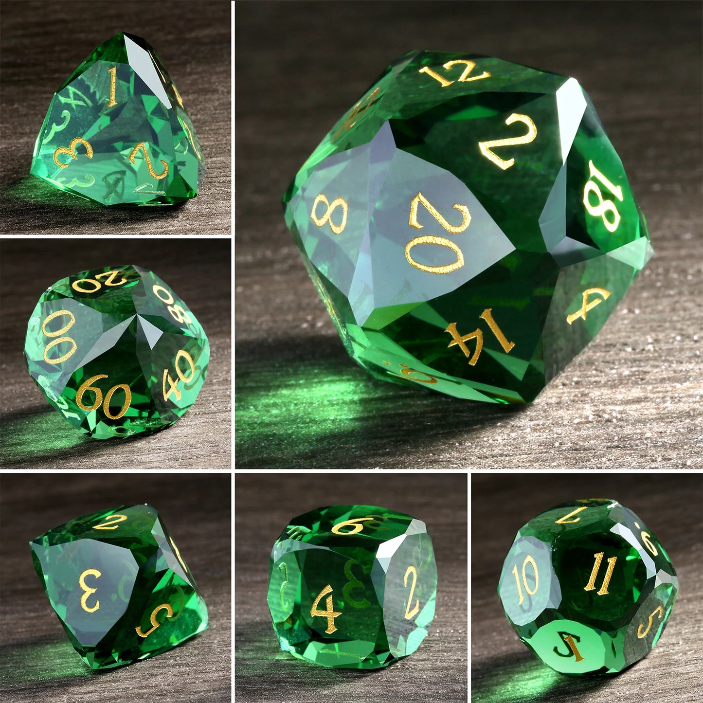 Glass Dice Set – Diamond-Cut Green
