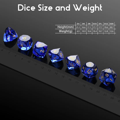 Glass Dice Set – Diamond-Cut Royal Blue