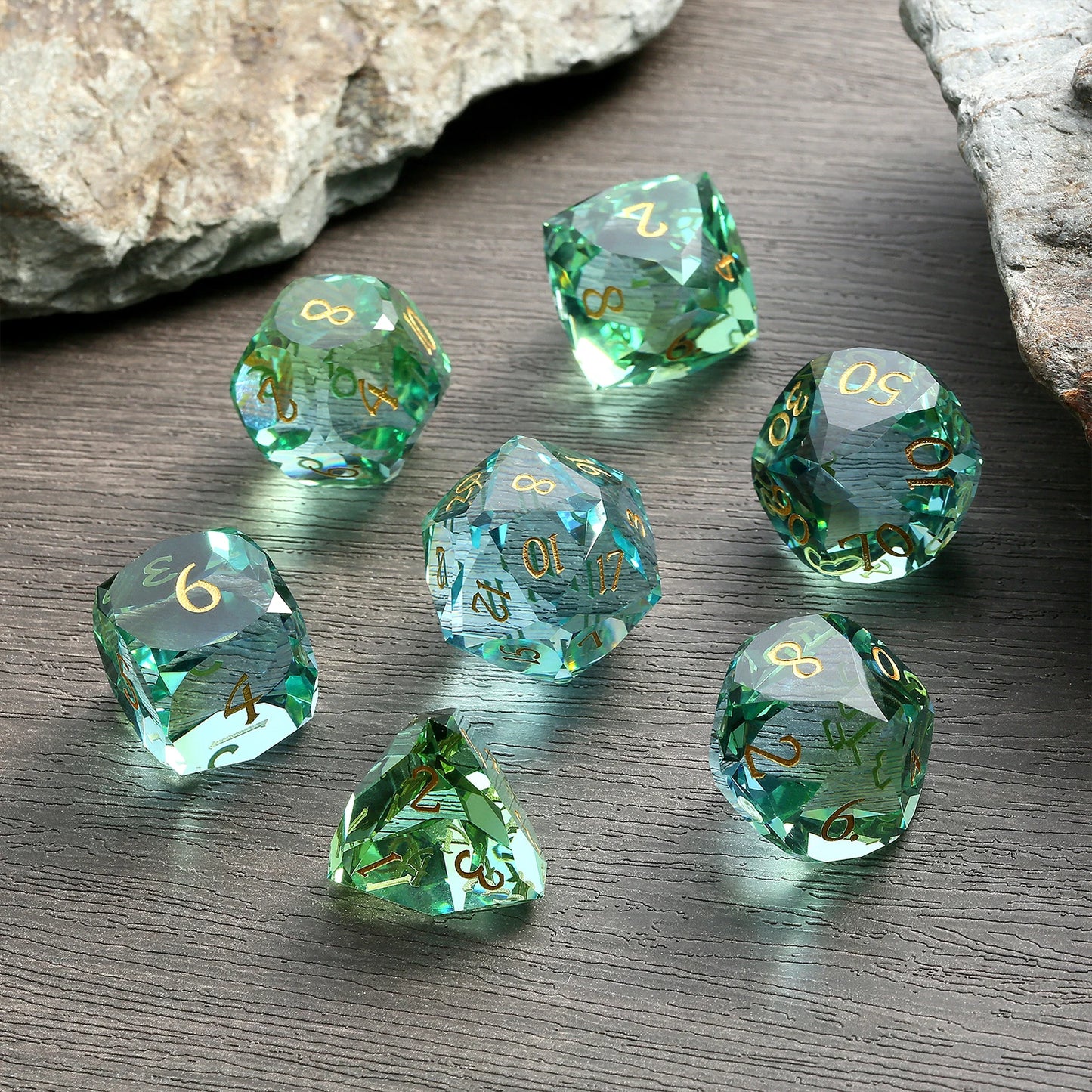 Glass Dice Set – Diamond-Cut Teel