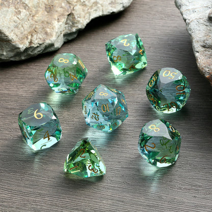 Glass Dice Set – Diamond-Cut Teel