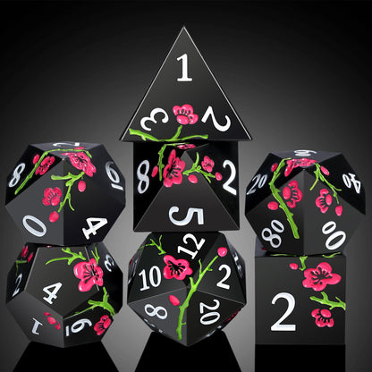 Plum Blossom Dice Set - Black with Pink