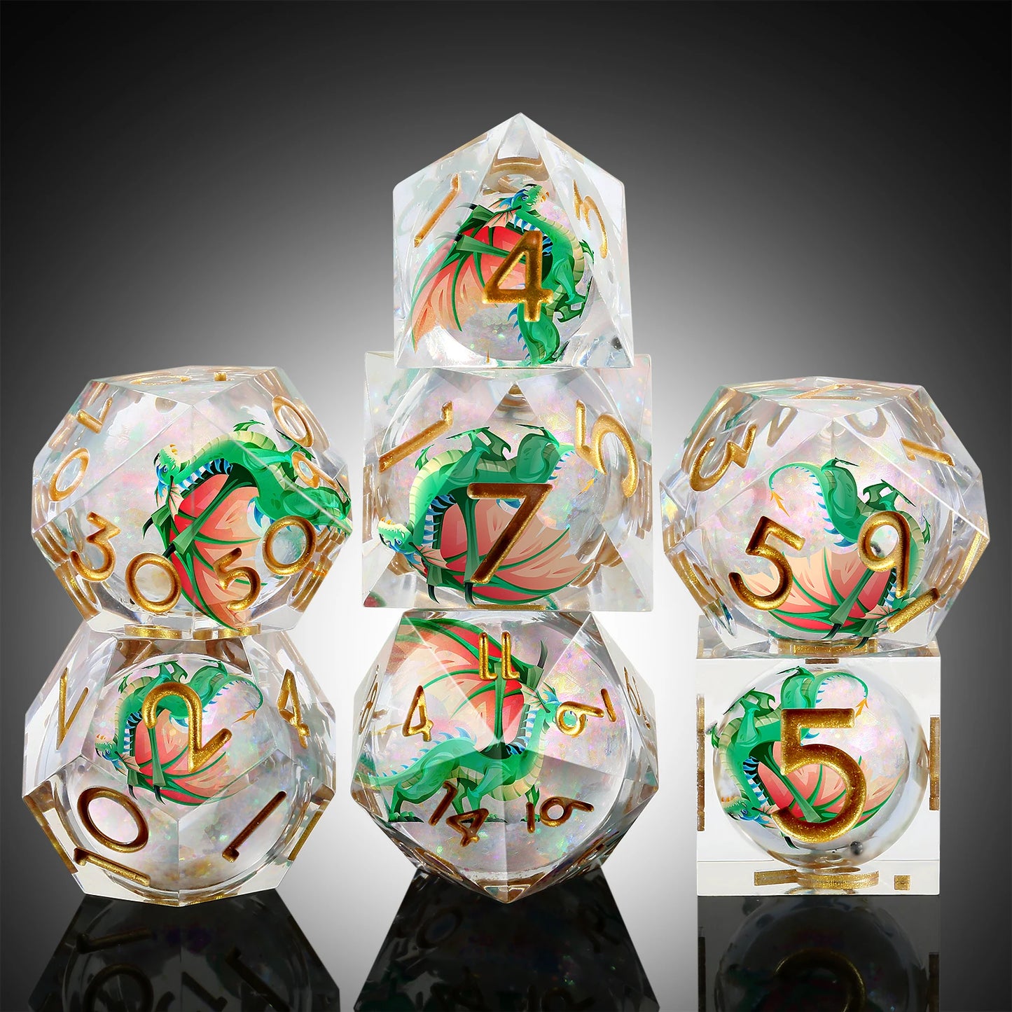 Sharp Edge Dice Set l Shiny Liquid Core Gold Ink