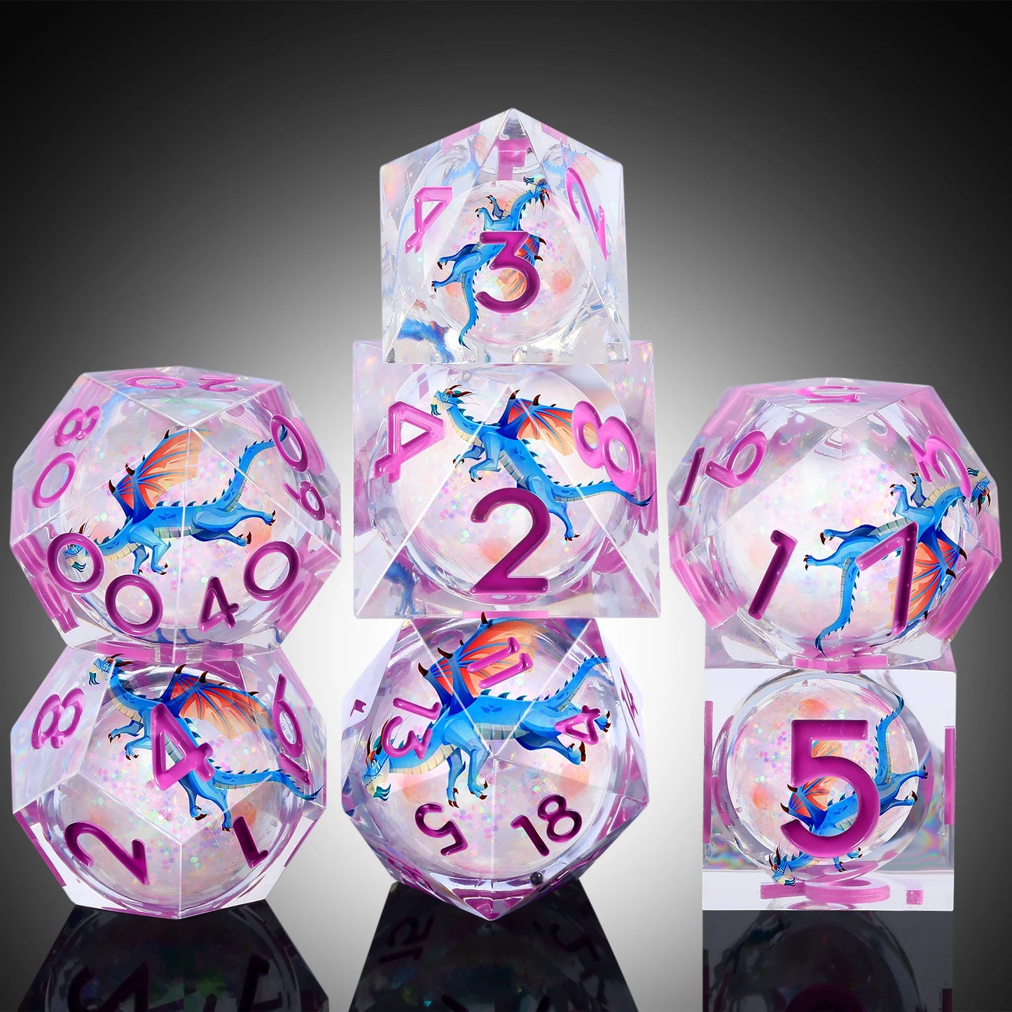 Sharp Edge Dice Set l Liquid Core with Pink ink