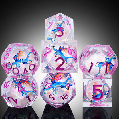 Sharp Edge Dice Set l Liquid Core with Pink ink