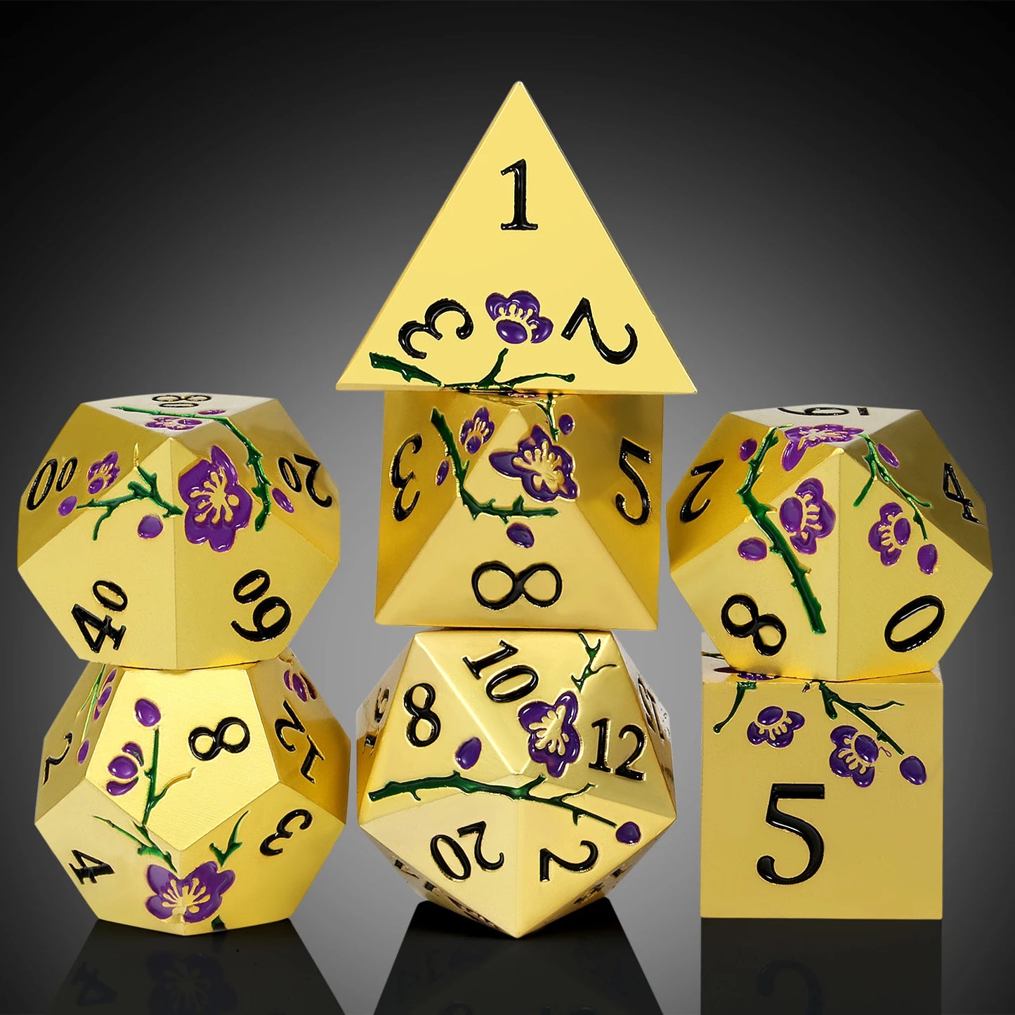 Plum Blossom Dice Set - Gold with Purple