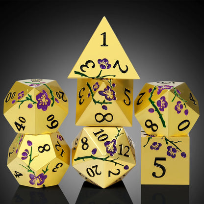 Plum Blossom Dice Set - Gold with Purple