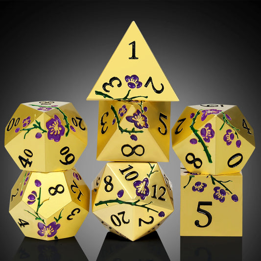Plum Blossom Dice Set - Gold with Purple