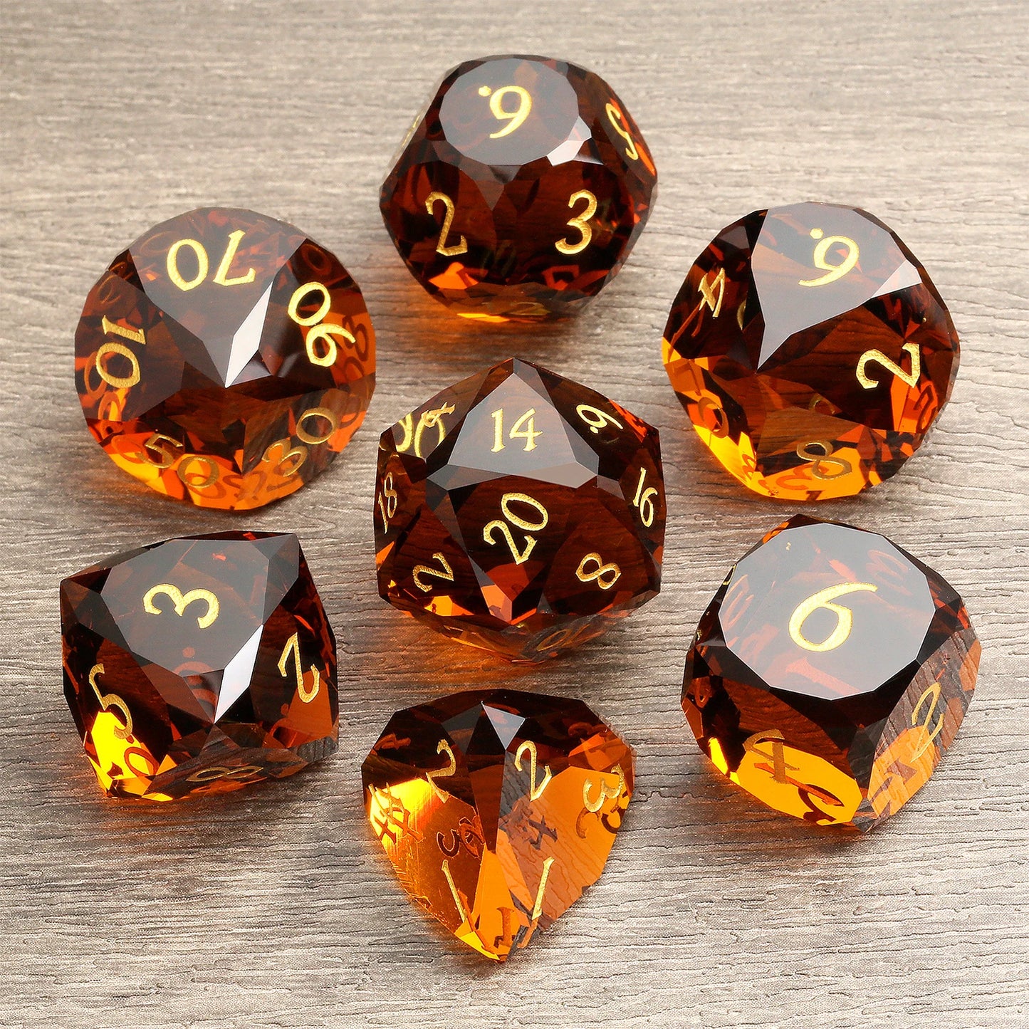 Glass Dice Set – Diamond-Cut  Brown