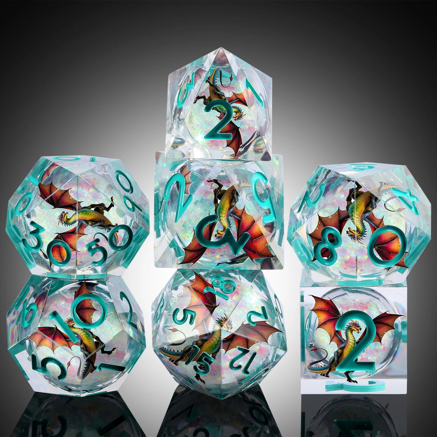 Sharp Edge Dice Set l Liquid Core Dragon Green