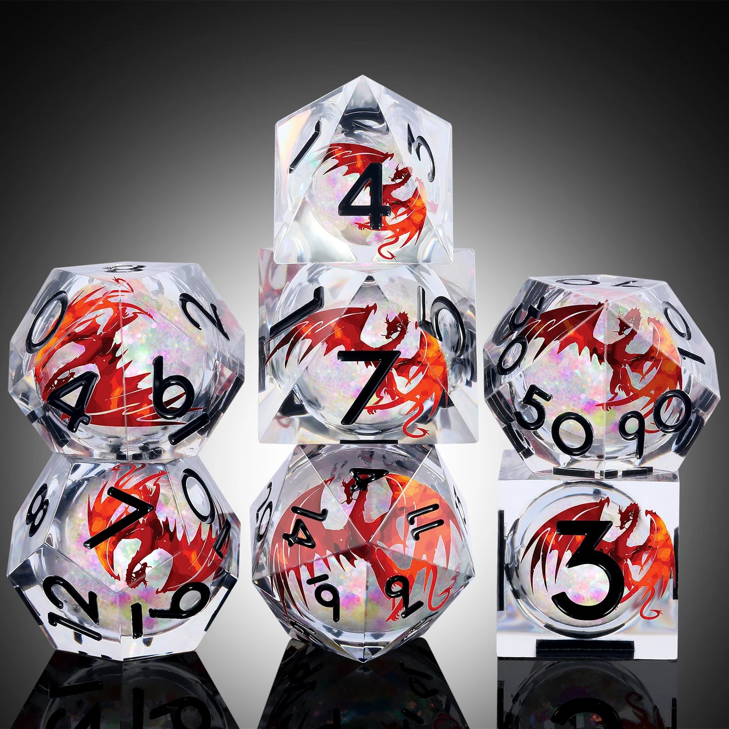 Sharp Edge Dice Set - Red Dragon White Liquid Core