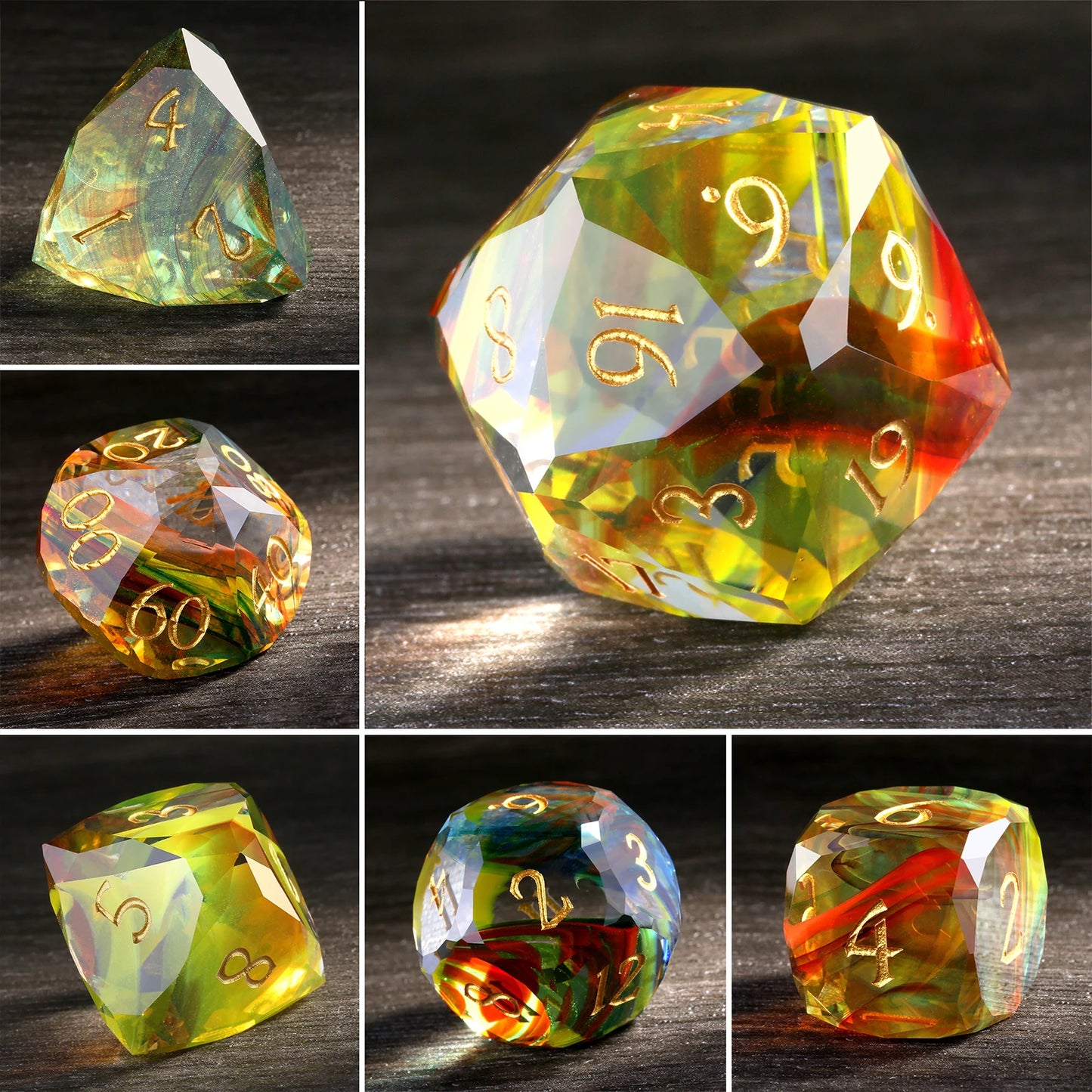 Glass Dice Set -Diamond-Cut Multicolor Polyhedral