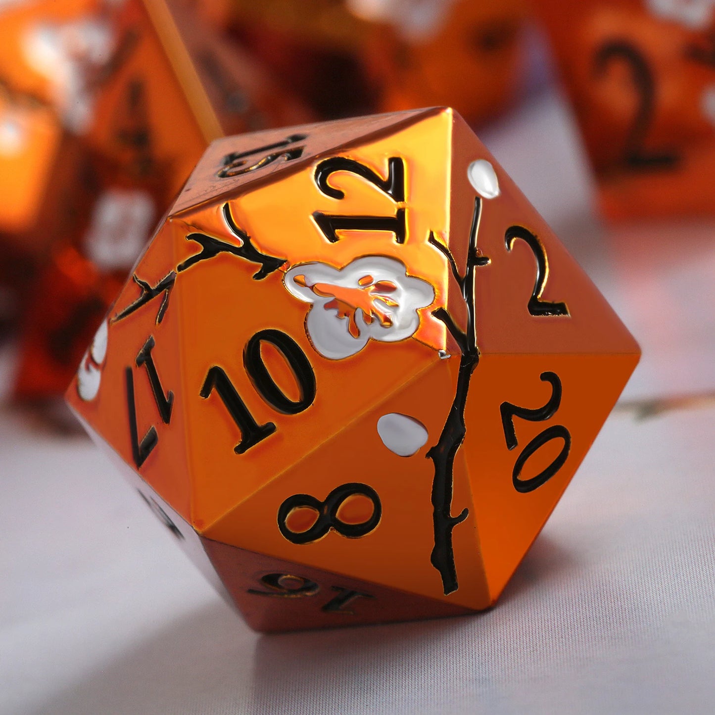 Plum Blossom Dice Set - Orange with White