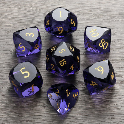 Glass Dice Set – Diamond-Cut Purple