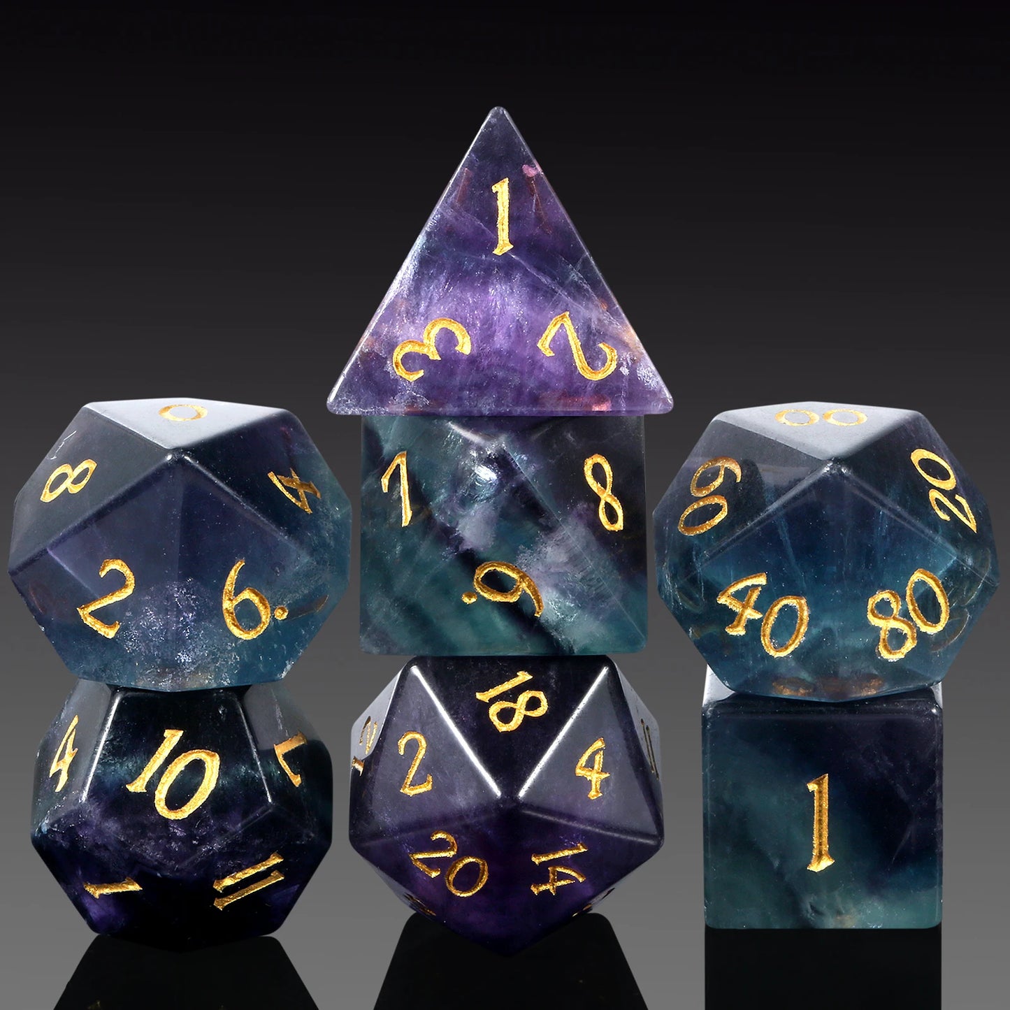 Gemstone Dice Set – Rainbow Fluorite