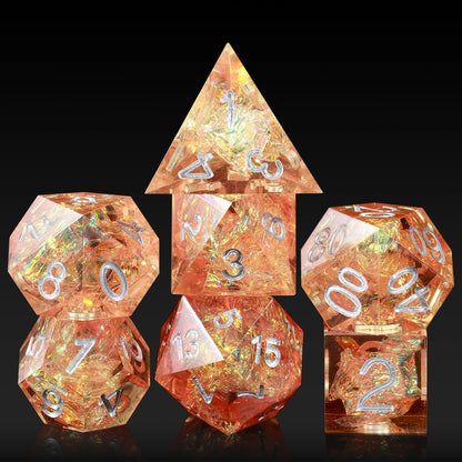 Sharp Edge Dice Set l Orange with silver numbers