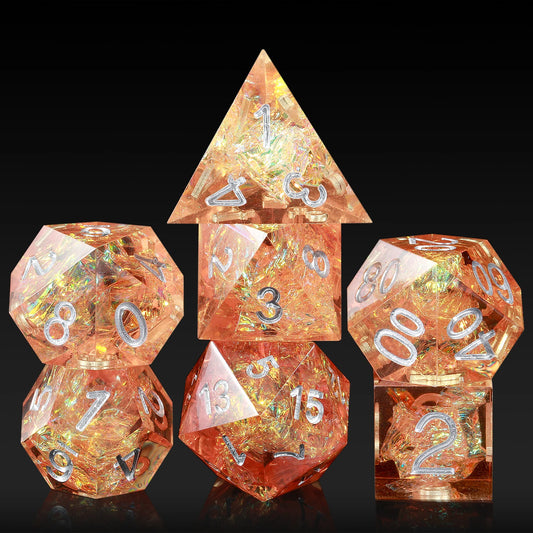Sharp Edge Dice Set l Orange with silver numbers