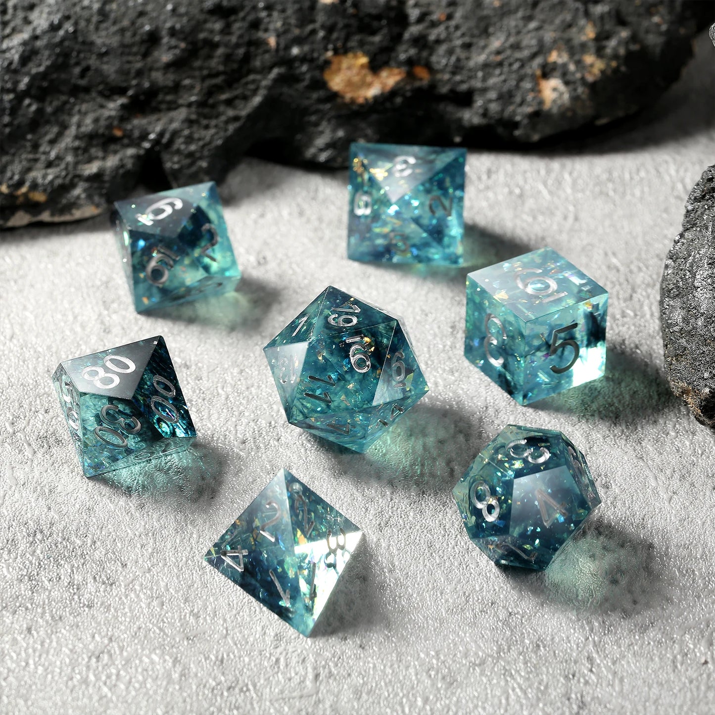 Teal Swirl Sharp Edge DND Dice Set
