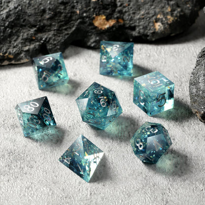 Teal Swirl Sharp Edge DND Dice Set