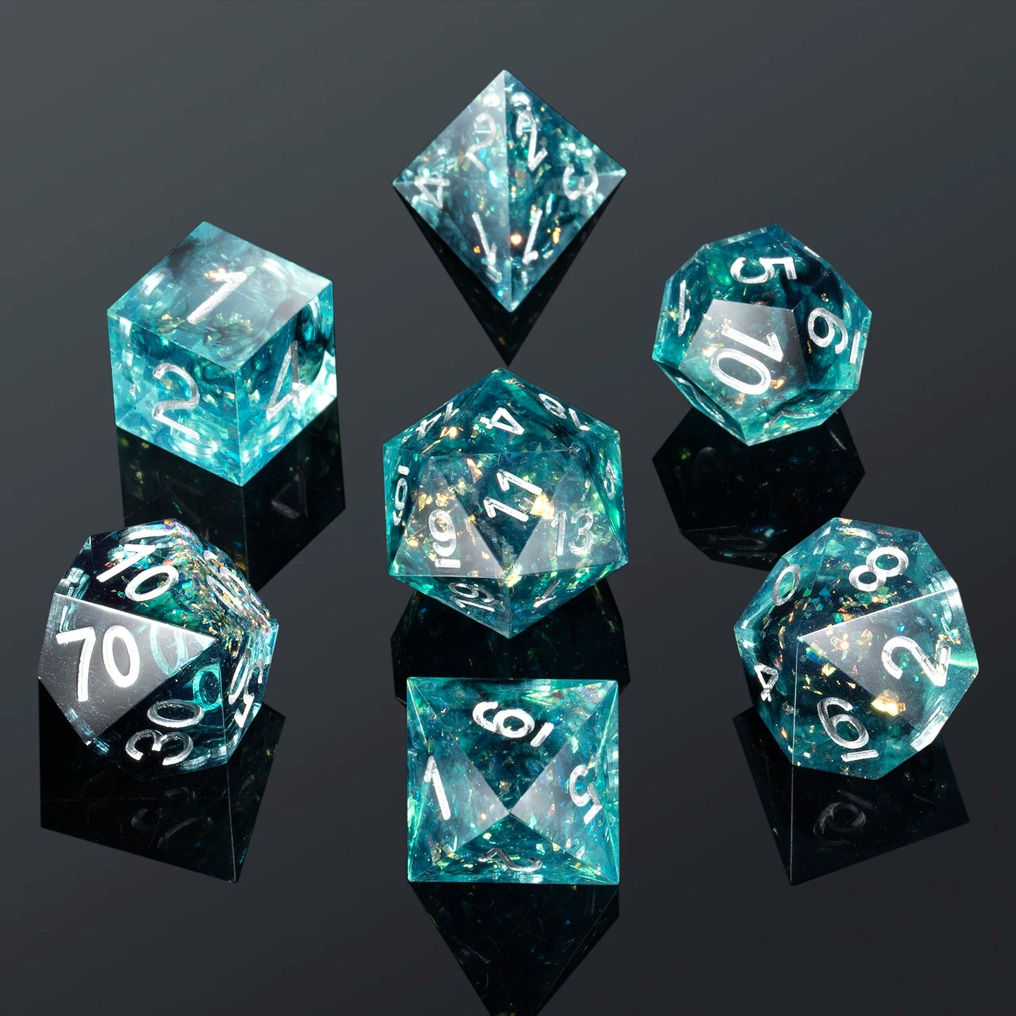 Teal Swirl Sharp Edge DND Dice Set
