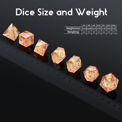 Sharp Edge Dice Set l Orange with silver numbers