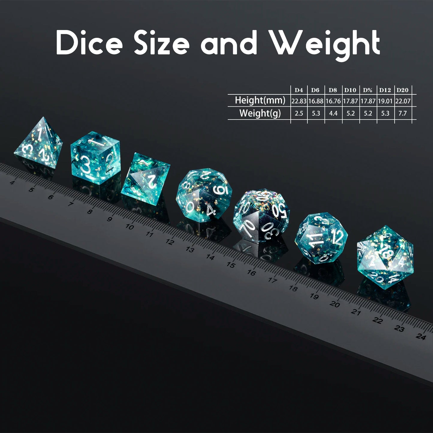 Teal Swirl Sharp Edge DND Dice Set