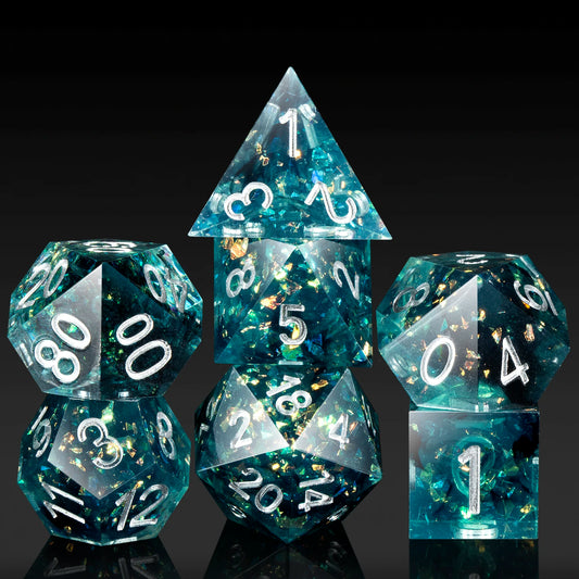 Teal Swirl Sharp Edge DND Dice Set