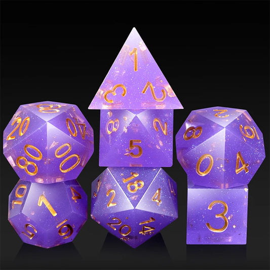 Sharp Edge Dice Set - Galaxy Purple With Foil