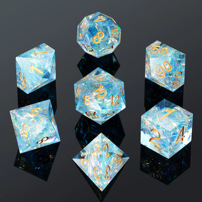 Sharp Edge Dice Set l Blue With Gold Numbers