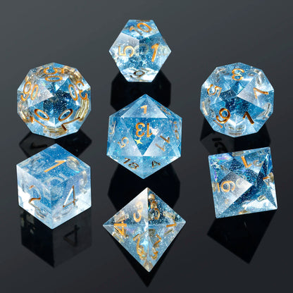 Sharp Edge Dice Set l Transparent blue with Stars