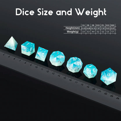 Sharp Edge Dice set - Glow in the Dark Blue