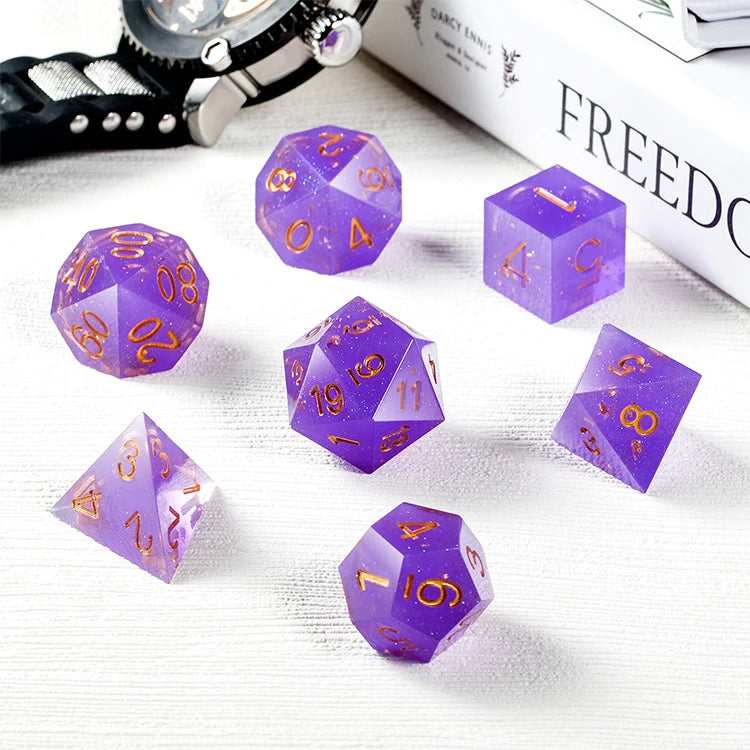 Sharp Edge Dice Set - Galaxy Purple With Foil