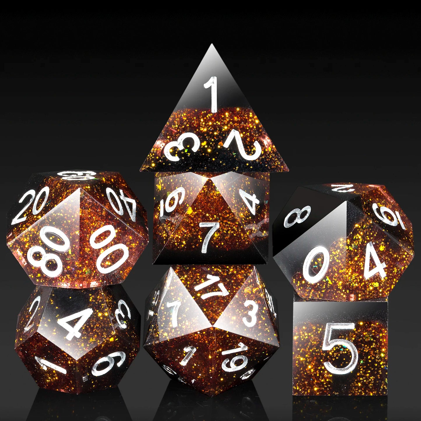 Sharp Edge Dice Set l Black & Brown with Glitter