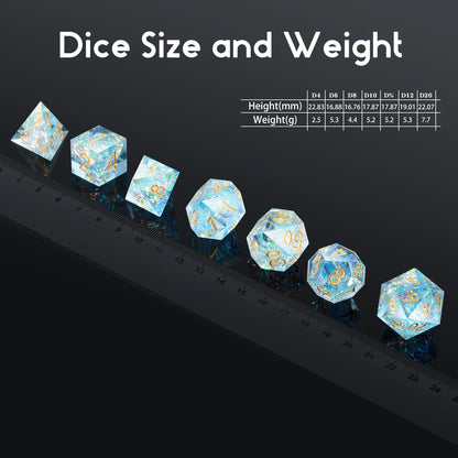 Sharp Edge Dice Set l Blue With Gold Numbers