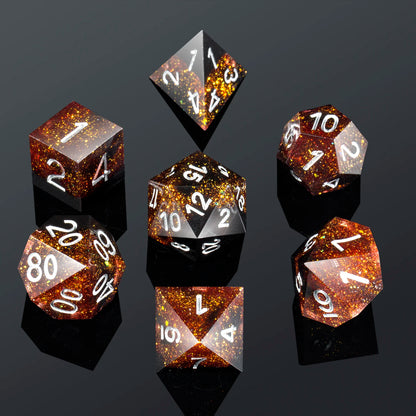 Sharp Edge Dice Set l Black & Brown with Glitter