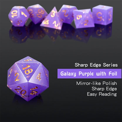 Sharp Edge Dice Set - Galaxy Purple With Foil