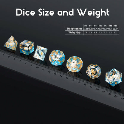 Sharp Edge Dice Set l Transparent and Sea- blue with Conch