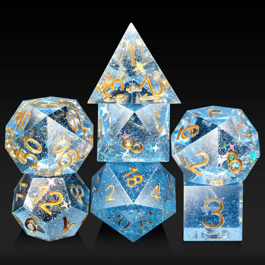 Sharp Edge Dice Set l Transparent blue with Stars